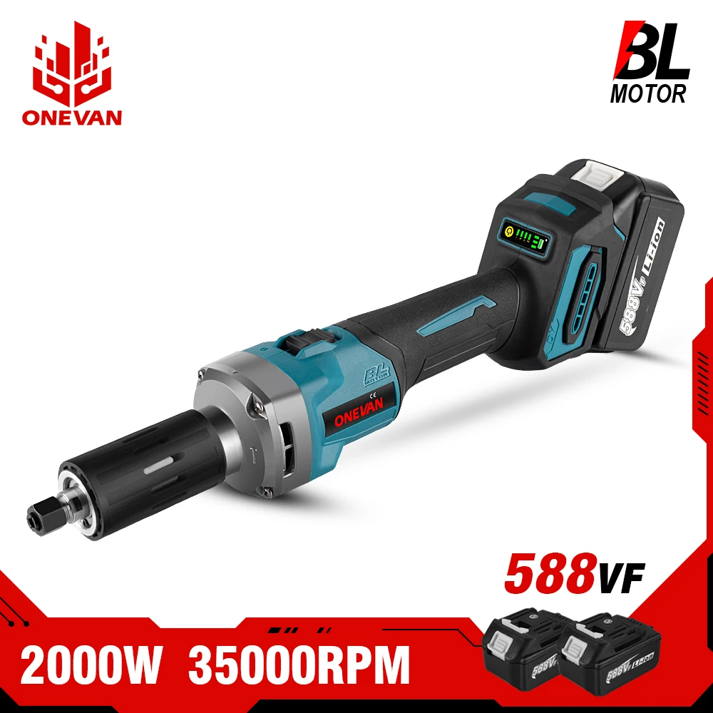 

ONEVAN 35000RPM 6mm Brushless Electric Die Grinder 2000W Cordless Variable 4 Speed Adjust Rotary Tools For Makita 18v Battery