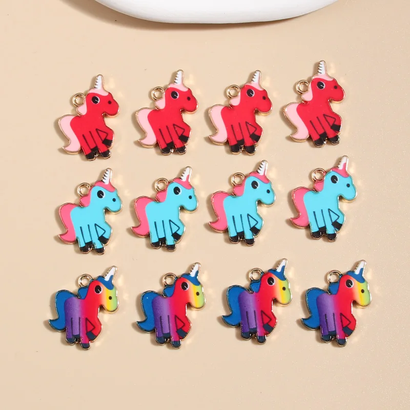 

10 шт., эмалевые Подвески в виде единорога, 3 цвета, 23,5x16 мм
