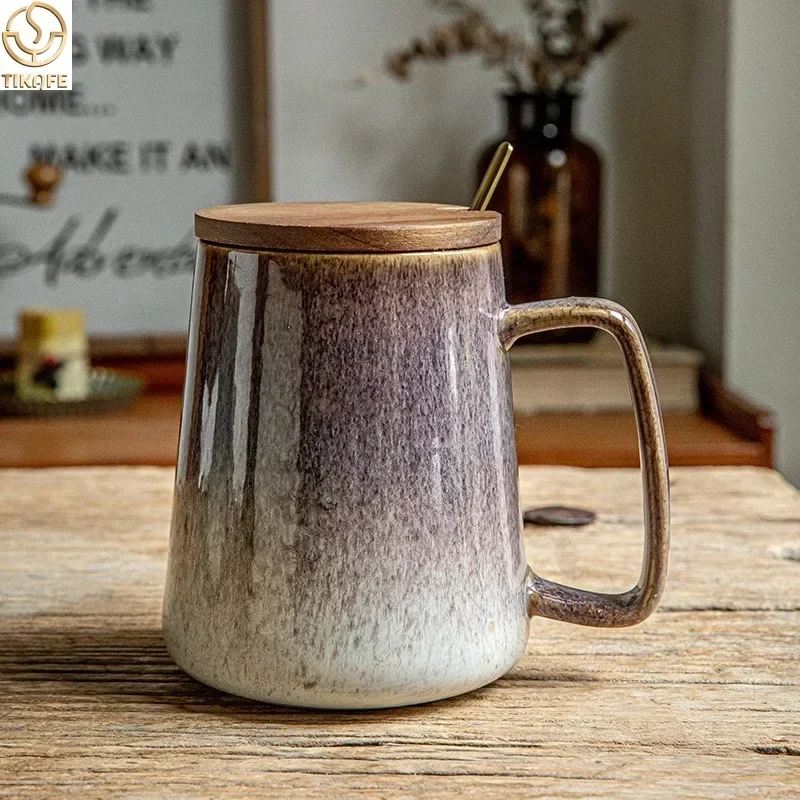 Большие керамические кофейные кружки на 26 унций с ручкой-ложкой и крышкой очень