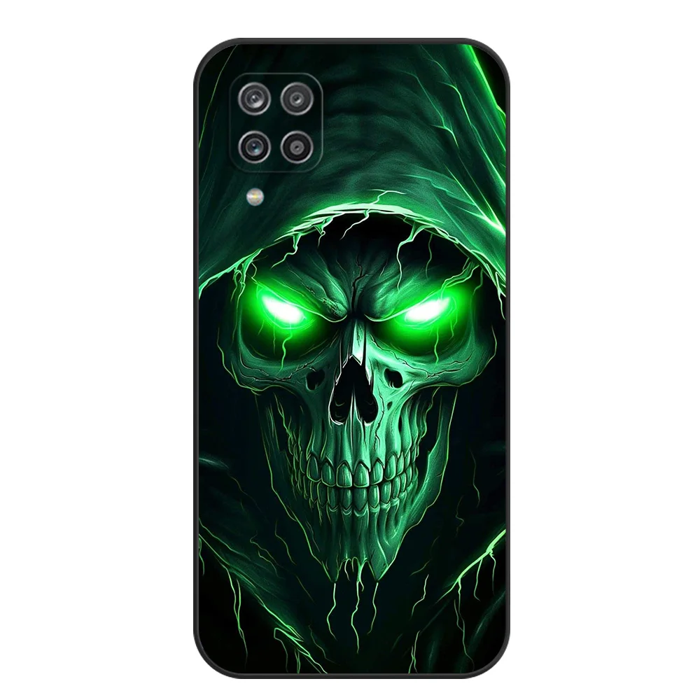 Черный чехол из ТПУ для Samsung Galaxy A35 A55 A05 A05S A15 A25 M54 M34 M14 5G Зеленый Череп