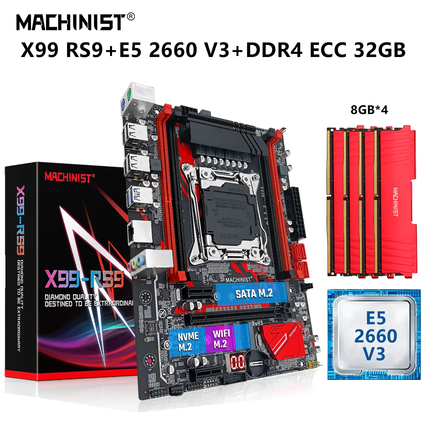 

MACHINIST Kit X99 Motherboard LGA 2011-3 Set With Xeon E5 2660 V3 Processor DDR4 ECC 32GB(4*8GB) Four-Channel RAM Memory X99-RS9