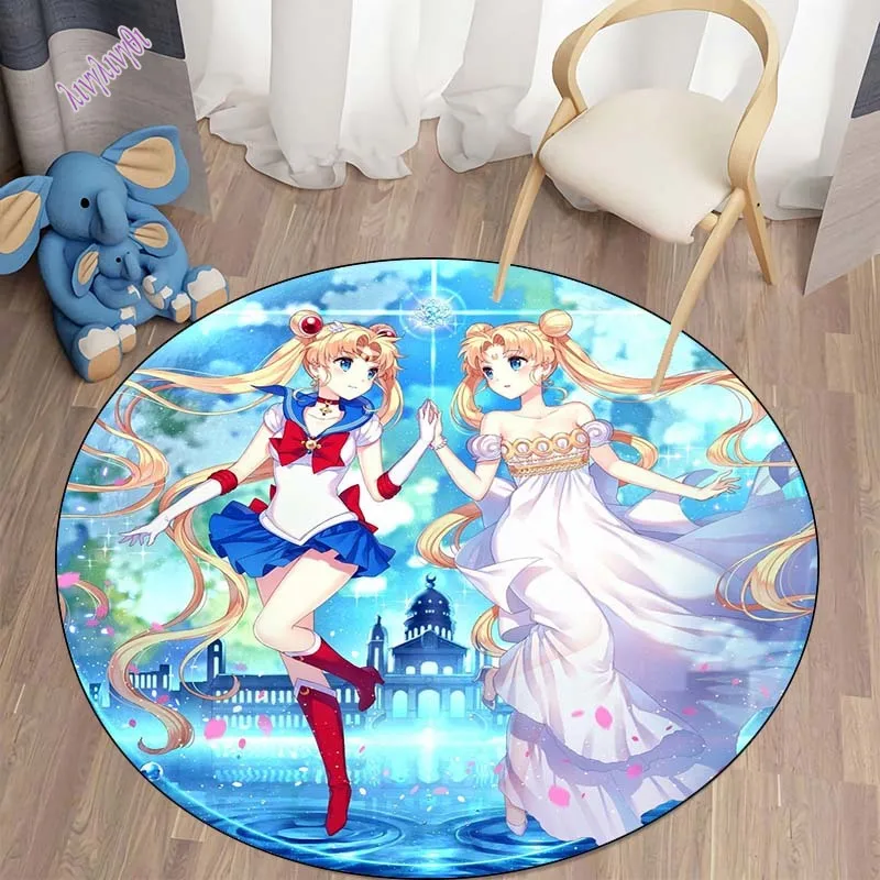 Super Beauty Anime Sailor Moon Decoration Girls Carpet Round Carpet Home Decor Anti-slip Round Area Rug for Bedroom Chair Mat