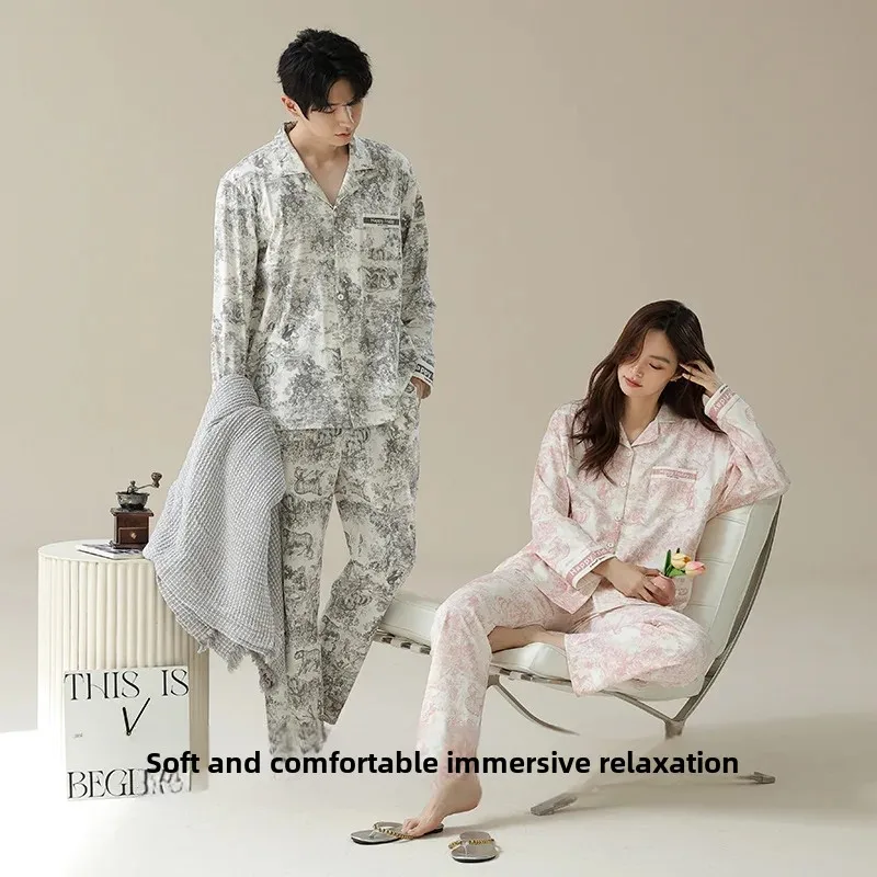 Antibacterial Xinjiang Cotton Long Sleeve Pajamas High-End Feel Couple Sleepwear Home Clothes For Men And Women In Winter