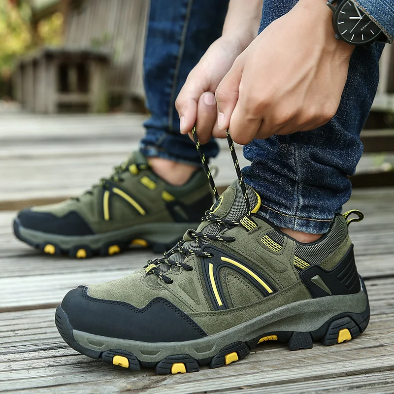 JIEMIAO Men Trekking Hiking Shoes Outdoor Climbing Mens Sport Shoes Tactical Hunting Mountain Boots Non-slip Mountain Sneakers