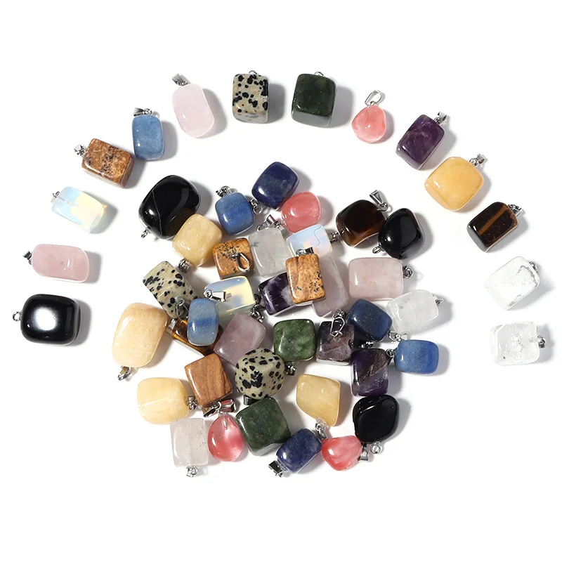 

30pcs Natural Stone Irregular Square Pendants Amethyst Quartz Crystal Agate Charms Jewelry Accessories
