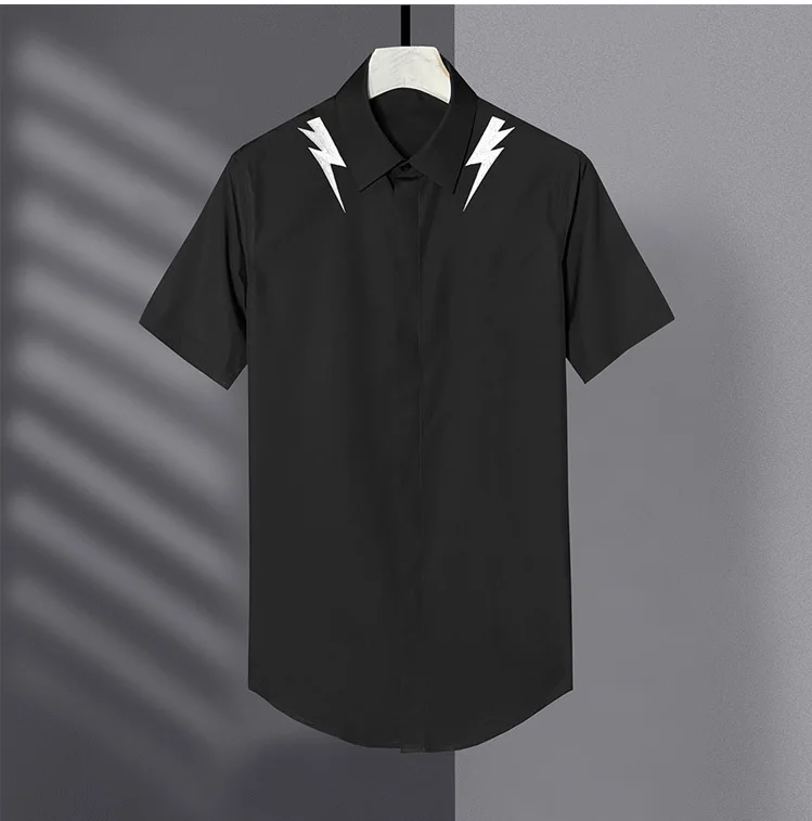 

New 2022 Men Classic NEIL BARRETT thunderbolt Fashion Cotton Casual Shirts Shirt high quality Pocket Short sleeves S 2XL #A685
