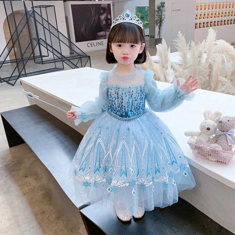 

Fancy Children's Dress 2022 New Cute Long-Sleeve Snowflake Net Yarn Aisha Princess Dress For Girls Cosi Party Play Dresses 3-9 Y