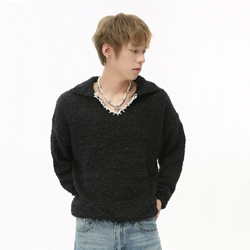 IEFB мужской свитер в корейском стиле вязаный контрастный цвет с v-образным вырезом