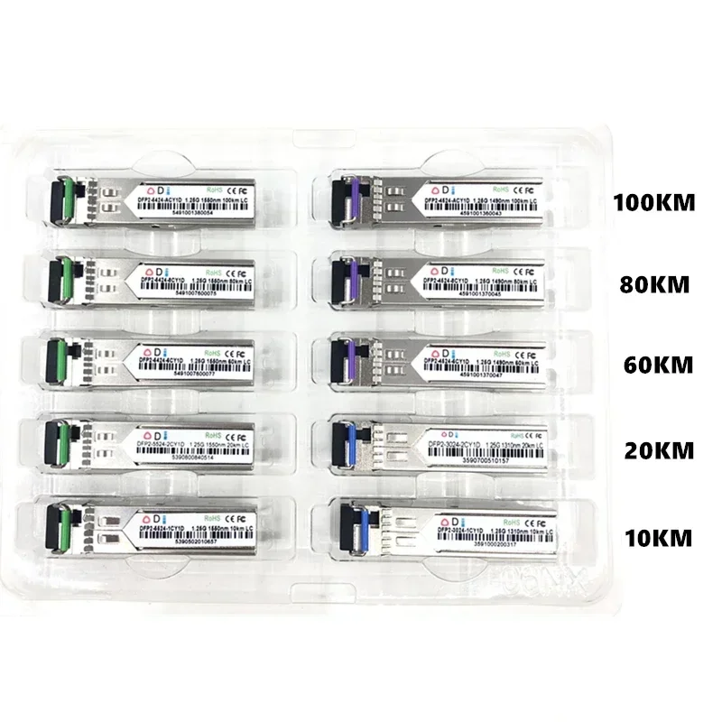 LC SFP Волоконно-оптический модуль 1 25G 10/20/60/80/100KM 1310/1490/1550nm Single Fiber Оптический