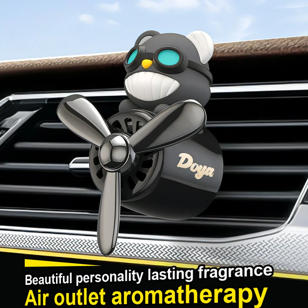 

Avashin Car Air Freshener Bear Pilot Auto Accessories Interior Perfume Diffuser Rotating Propeller Outlet Fragrance Purifier