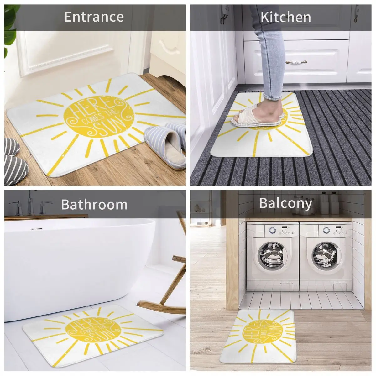 

Bath Mat Here Comes The Sun Decor Moon Art Vintage 3D Rug Carpet Doormat Non-slip Entrance Living Room Home Kitchen Durable