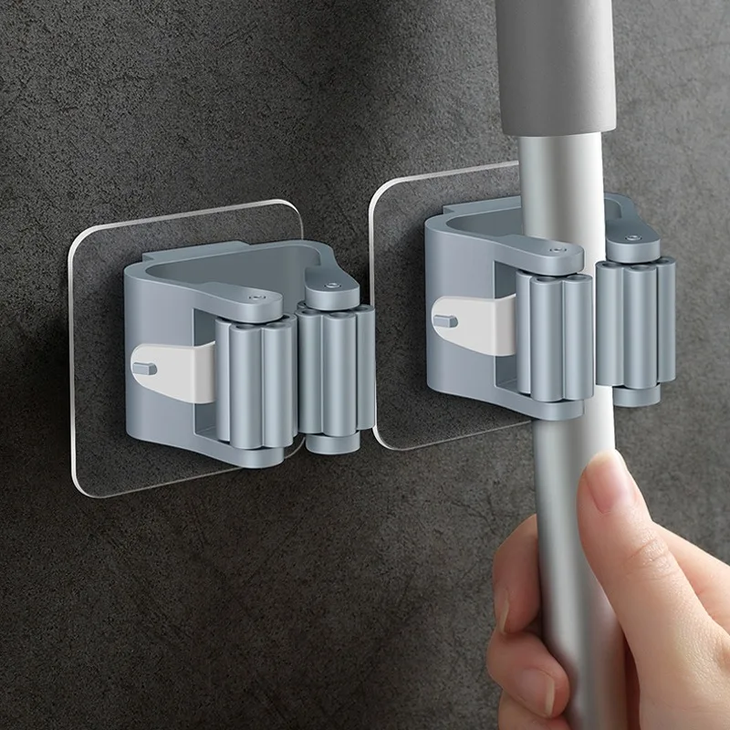 

4PCS Home Storage Rack Bathroom Suction Hanging Pipe Traceless Hooks Wall Mounted Mop Organizer Holder Waterproof Broom Hanger