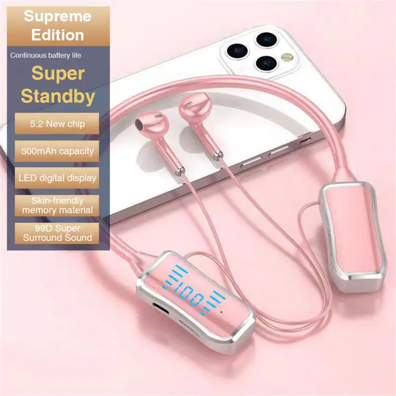 

Neck Mounted With Mic Earbuds With Digital Display Wireless Headphones Hifi Sound Long Standby Headset Sports Hd Call