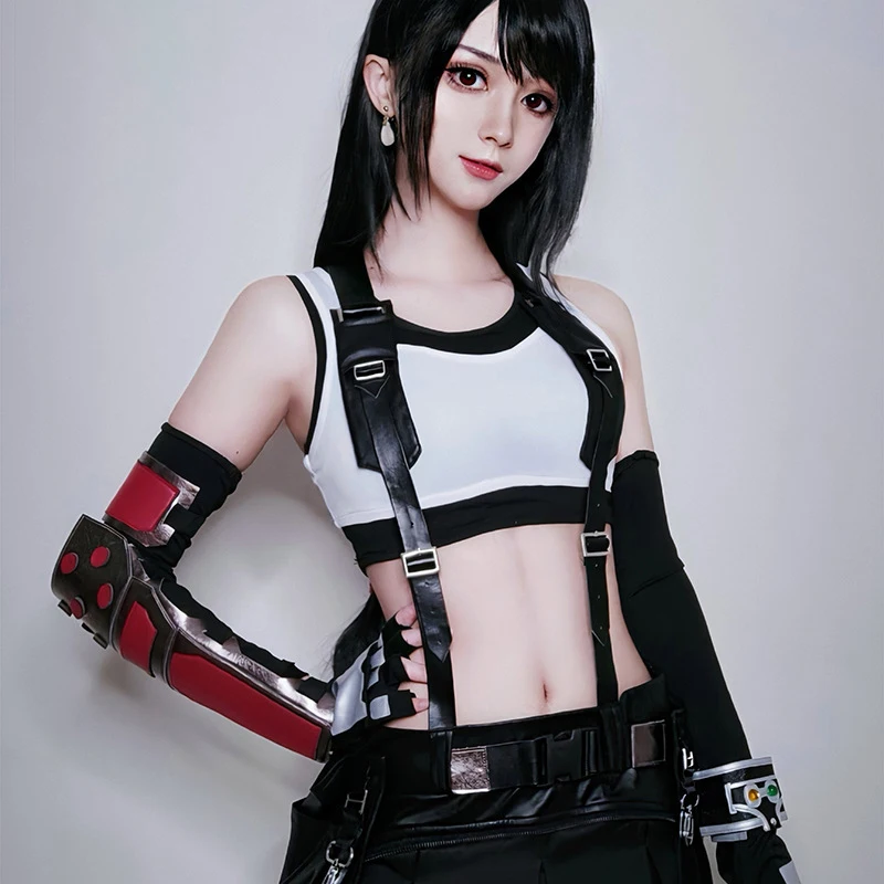 

Final Fantasy Tifa Cosplay Costume Wig Top Skirt Pant Leg Women Girls Sexy Outfit Fantasia Halloween Carnival Suit
