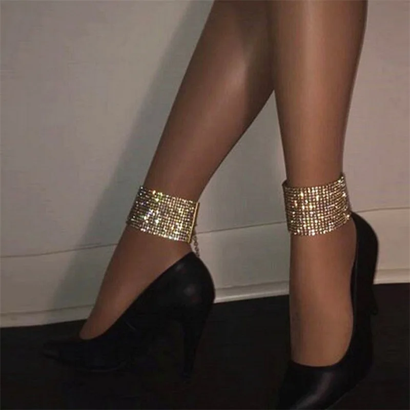 

Jewelry Metal Punk Style Flash Rhinestone Anklet Nightclub Sexy Anklet Bracelet Personality Anklets For Girls Woman Silver Gold