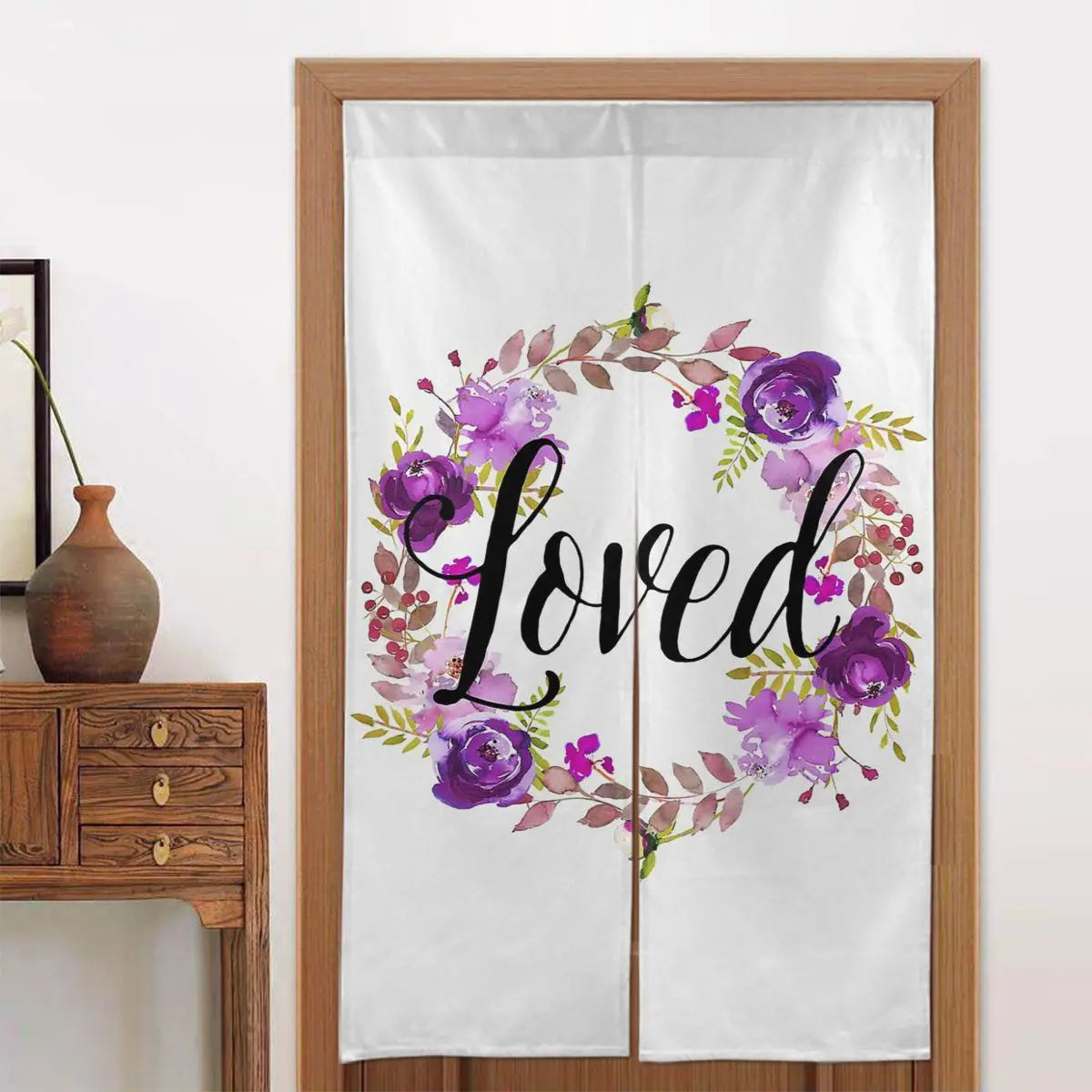 

Floral Japanese Door Curtain Wreath Partition Curtain Cotton Linen Creative Curtain Panels for Izakaya Living Room Decorations