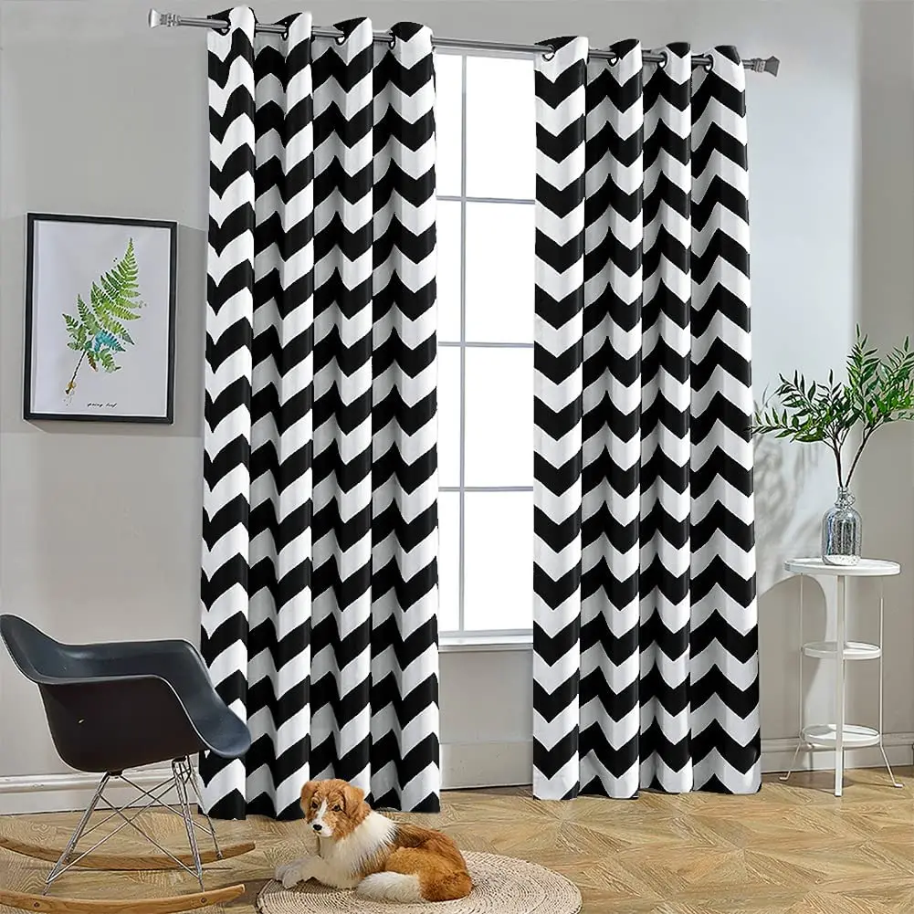 

2 Pieces Chevron Geometric Solid Color Curtain Curtains For Bedroom Living Room Drapes Window Left and Right Biparting Open