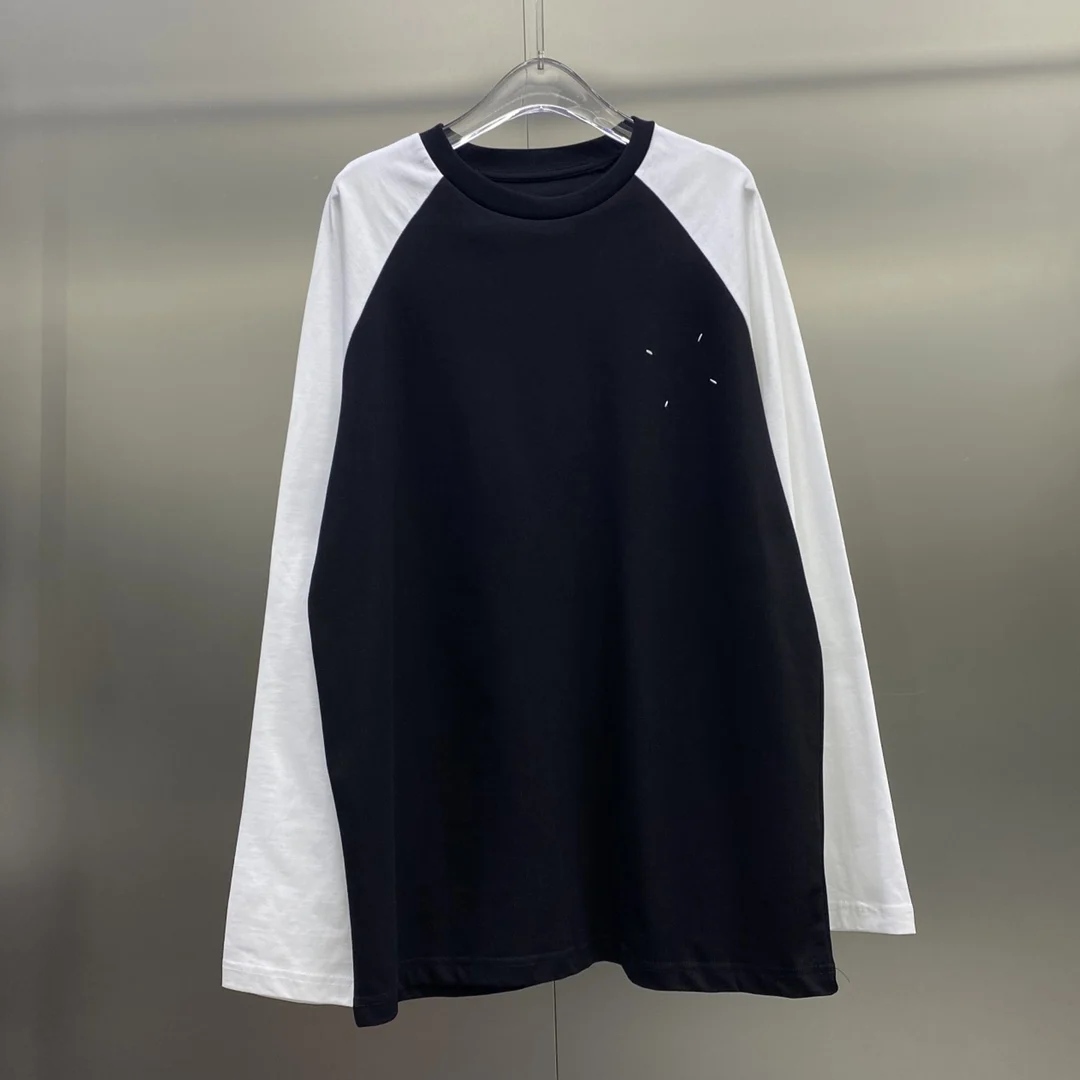 

Fashion Margiela T-shirts For Men Women High Quality Cotton Color Matching Back Digital Design Tops Trendy O-neck Long Sleeve
