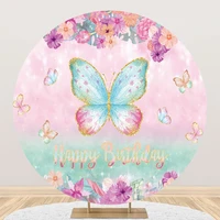 laeacco happy birthday butterfly backdrop pink watercolor floral baby shower girls princess customized photography background