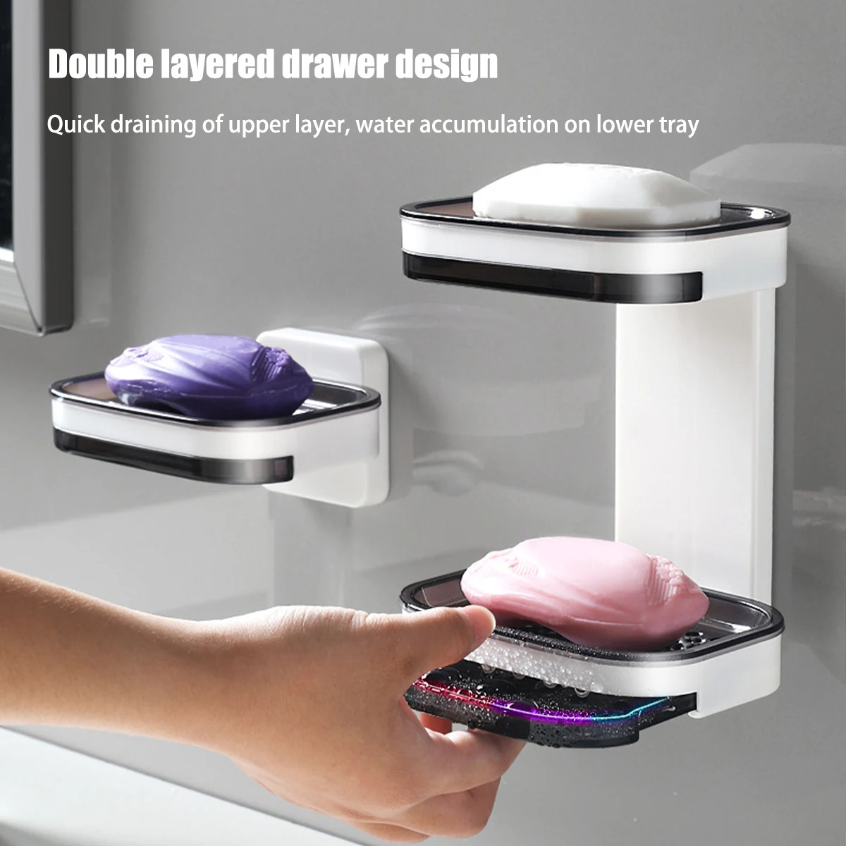 Настенная двухслойная мыльница держатель для слива ящика без перфоратора ящик