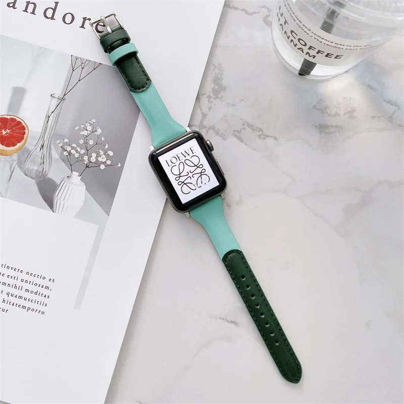 Slim Leather Strap For Apple Watch Band 40mm Series 8 Ultar 7 6 SE 5 4 3 38MM 42MM Bracelet For iwatch 49MM 44MM 41MM 45MM Pink