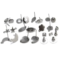 20pcs stainless steel earrings making materials blank post earring studs base pins with earring backs stopper diy jewelry making