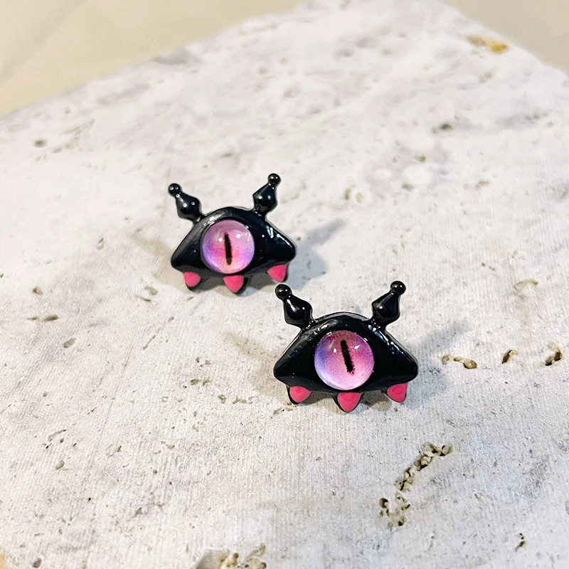 Уникальные черно-розовые серьги-гвоздики Monster Demon Eye для женщин новые современные