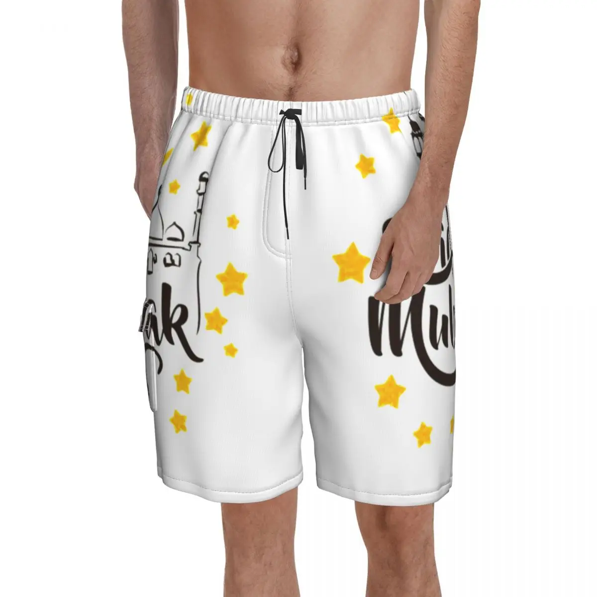 

Eid Mubarak Eid Al Fitr Board Shorts Happy Eid Stars Beach Shorts Trenky Men Cute Printing Swim Trunks Big Size