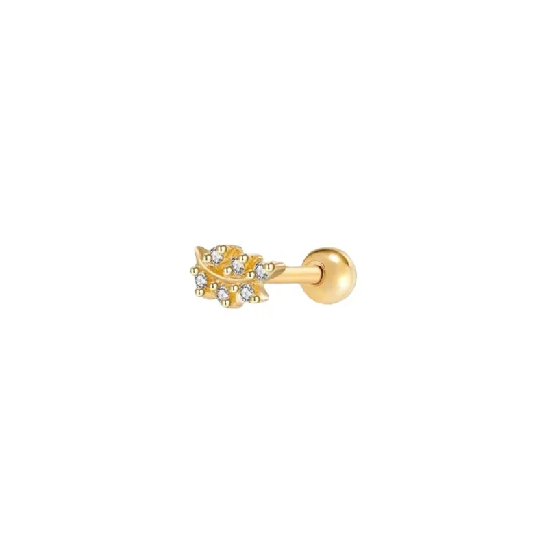 

Sparkling White Zircon Leaf Gold Earrings High Level New In Mini Ear Bone Nail 925 Silver Earings Jewelry for Women INS