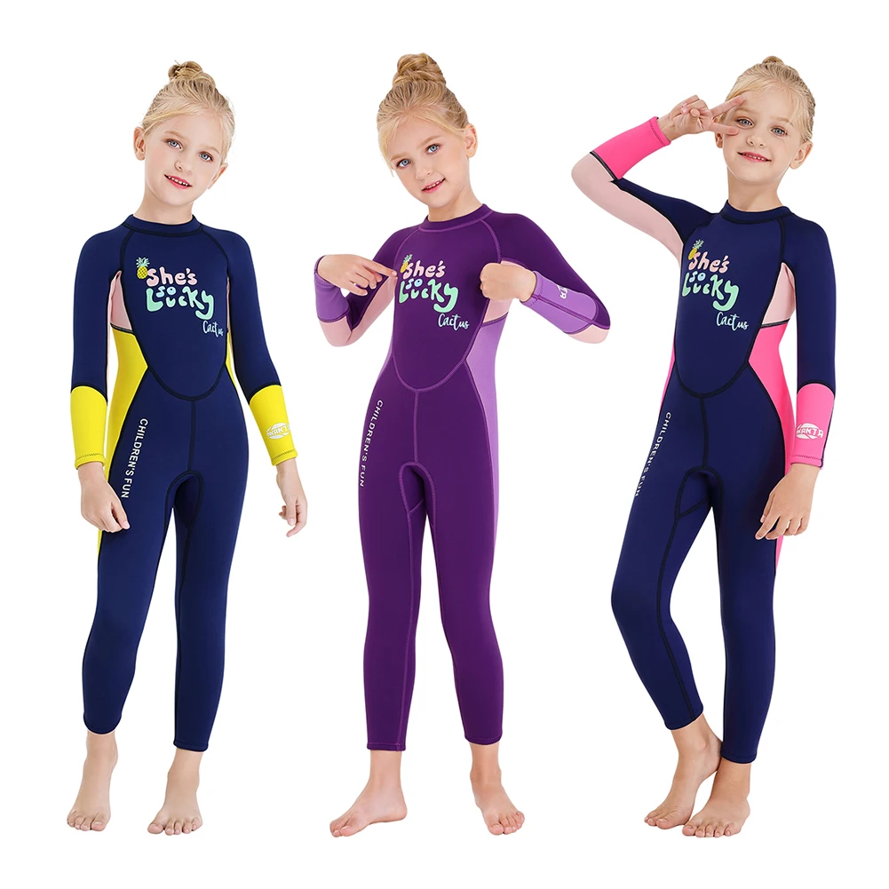 

1set Warm Swimsuit 2.5mm Neoprene Wetsuit Dive sail diving suit for Kids Girl Keep Warm UV Protection Swimwear Long Sleeves