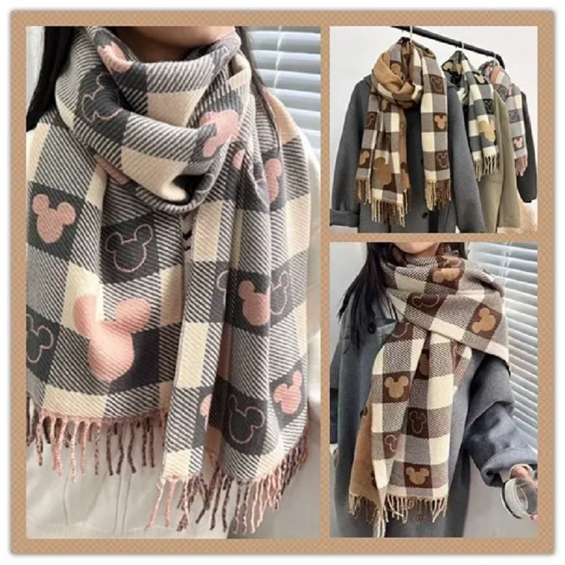 

Mickey Disney Winter Scarf Cute Warm Classic Tartans Imitation Cashmere Cartoon Anime Fashion Scarf Girl Women Gift Friends 2023