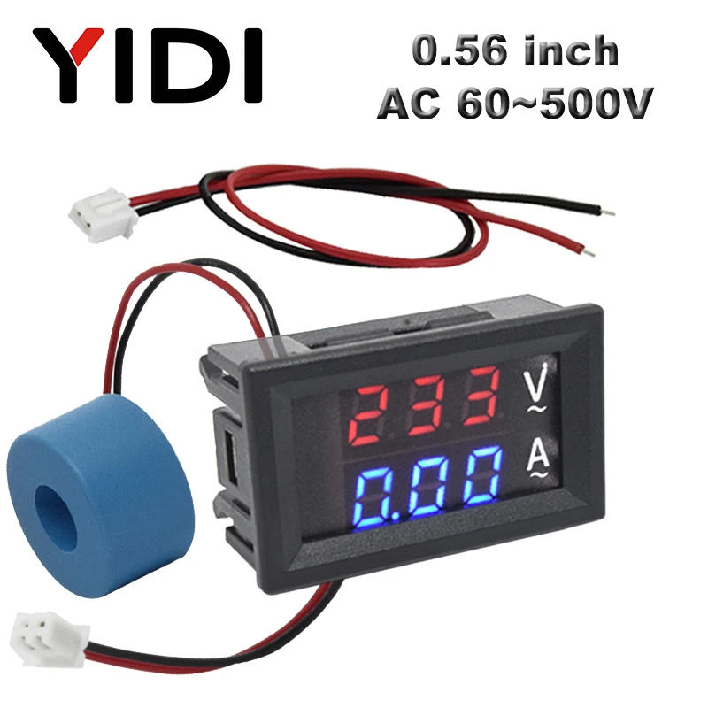 0.56'' Digital LCD Voltmeter Ammeter AC 60-500V 10A 50A 220V Voltage Current Meter Tester Detector Current Transformer
