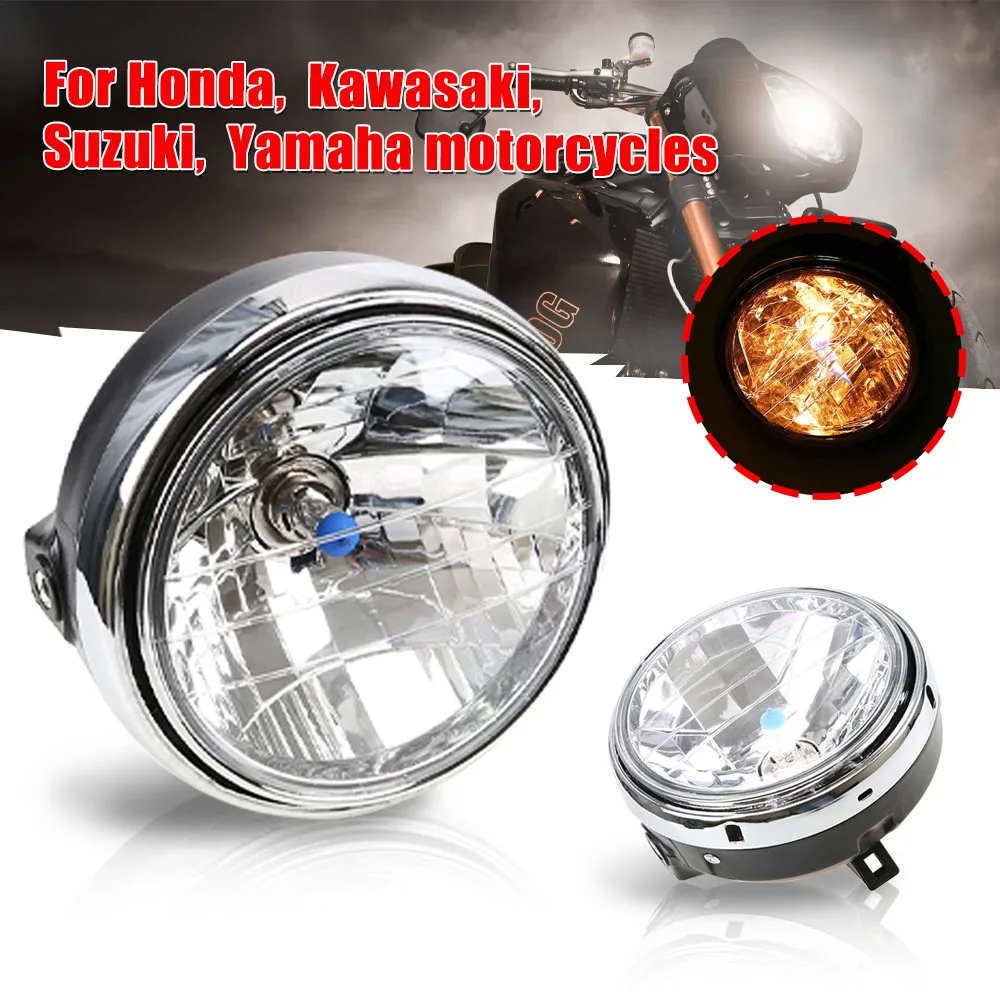 

35W Universal Motorcycle Round Headlight H4 Lamp Bulb Clear Lens Head Lamp For Honda CB400/900 CB1300 Hornet VTEC VTR250