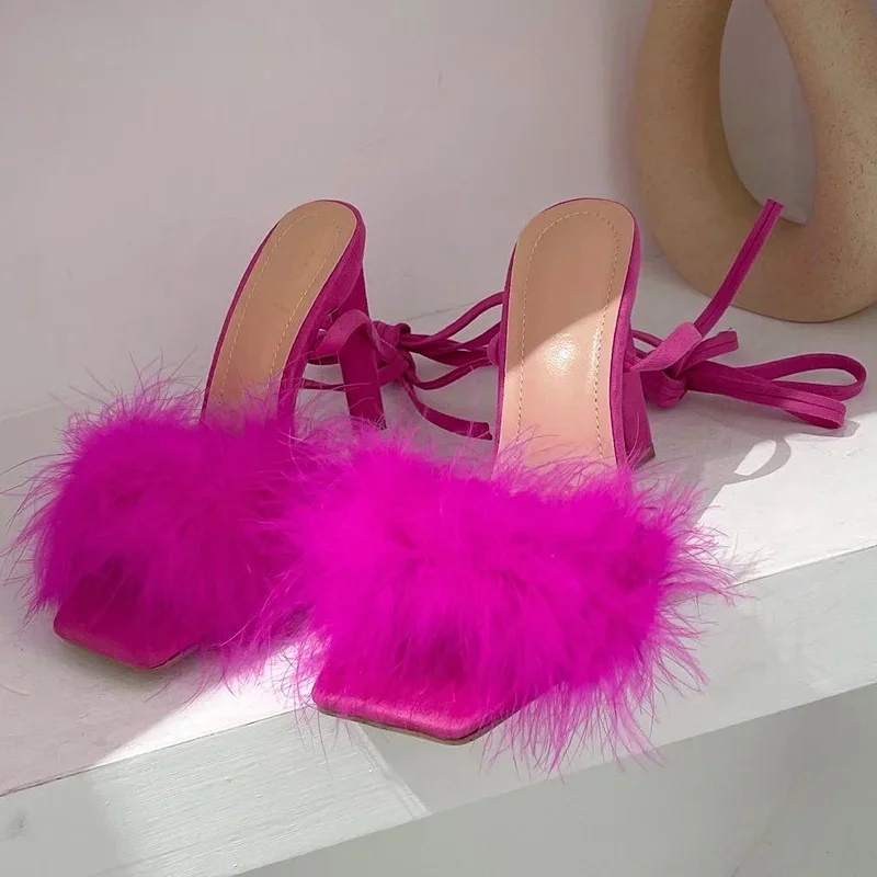 Женские босоножки на шнуровке Maogu пикантные сандалии с перьями туфли высоком