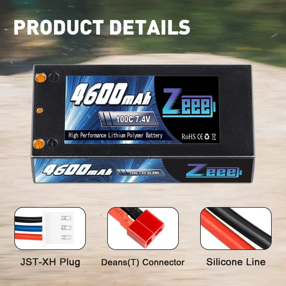 Фото Аккумулятор Zeee 2S Lipo 7.4V 4600mAh 100C Shorty в жестком корпусе с разъемом Deans 4 мм для радиоуправляемых моделей автомобилей масштаба 1/10 №4
