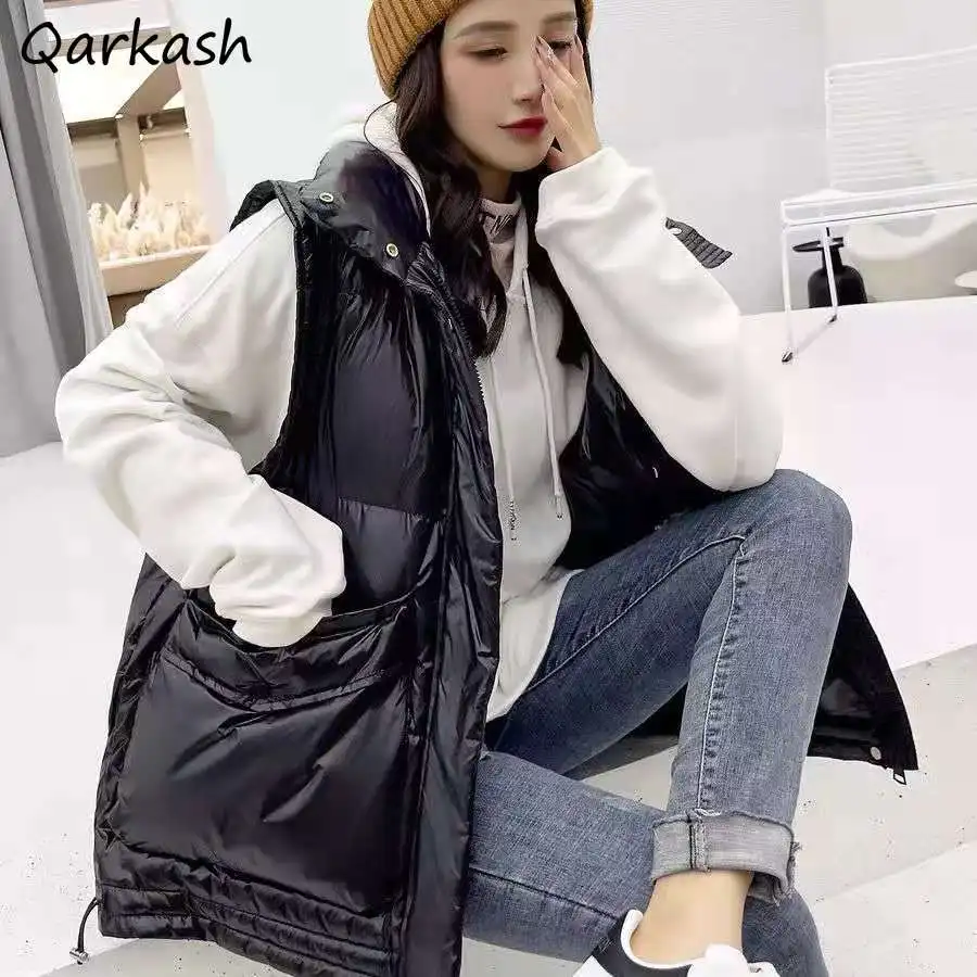 

Waistcoats Women M-5XL Autumn Winter Cozy Simple Clothes Solid Leisure Pockets Design Ladies Clothing Chic Retro Colleges Loose