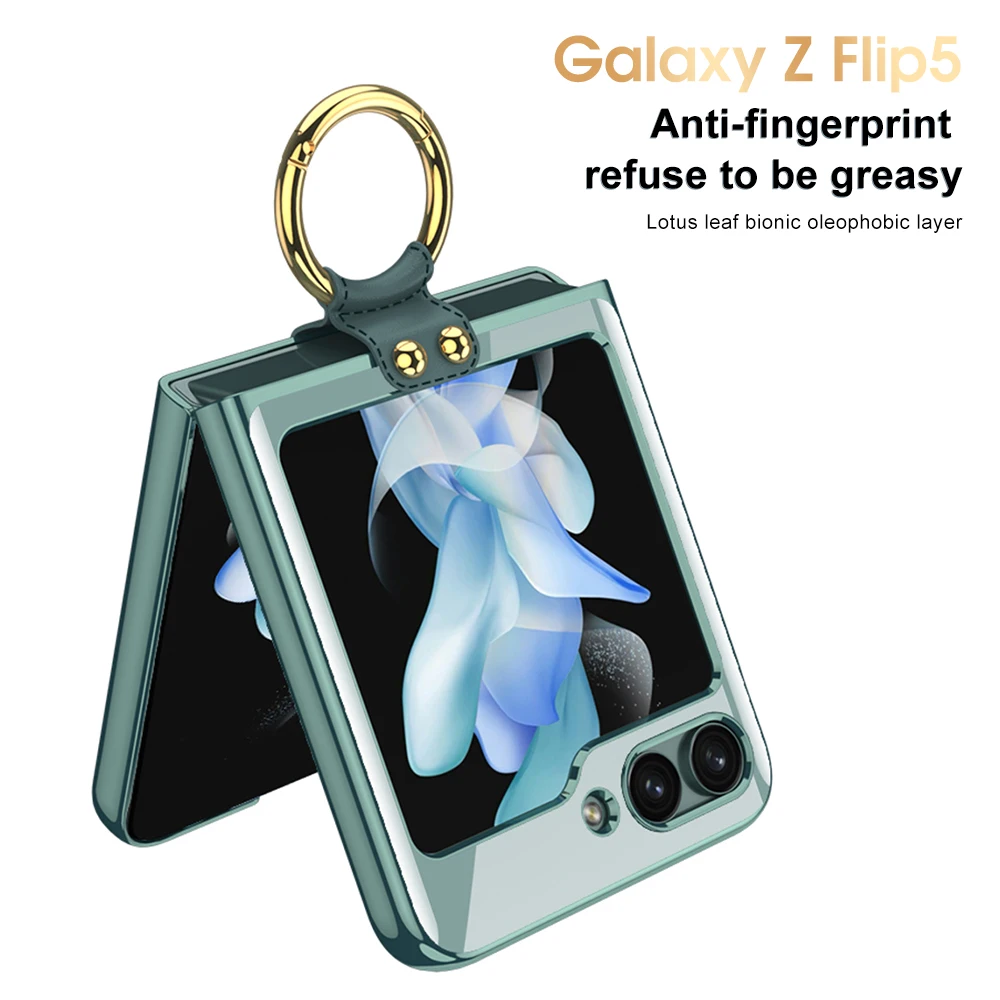 For Samsung Galaxy Z Flip 5 Case Ultra-thin Electroplated Transparent Ring Bracket Folding Shockproof Hard Back Case Accessories