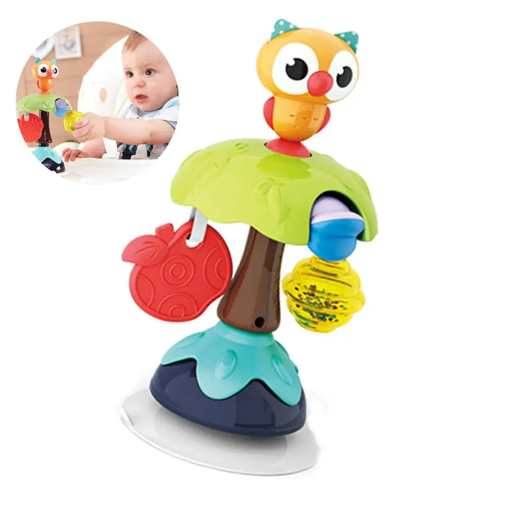 

High Chair Toys with Suction Cup Owl Peacock Horse Baby Tray Playing Spinner Newborn Fun Activity Rattle Toy Owl