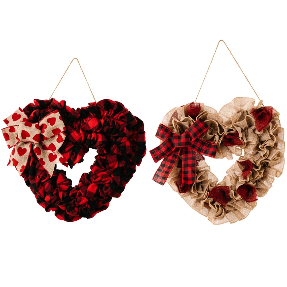 

2023 Valentine Day Decoration Red Heart Shaped Wreath Led Garland Happy Valentine's Day Wedding Party Pendants Ornaments
