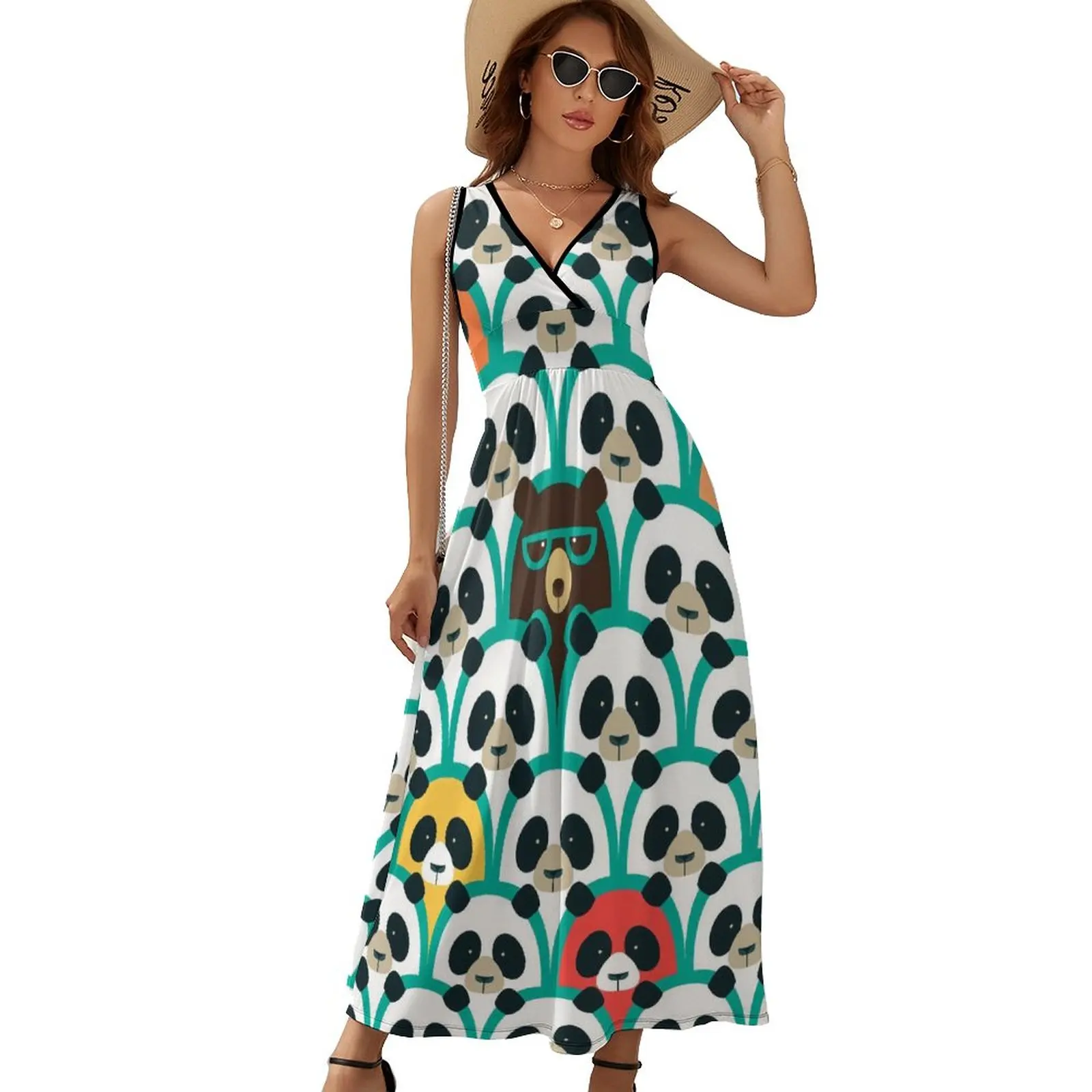 

Pop Art Panda Dress Cool Animal Print Aesthetic Bohemia Long Dresses Female Night Club Maxi Dress Graphic Vestido Birthday Gift