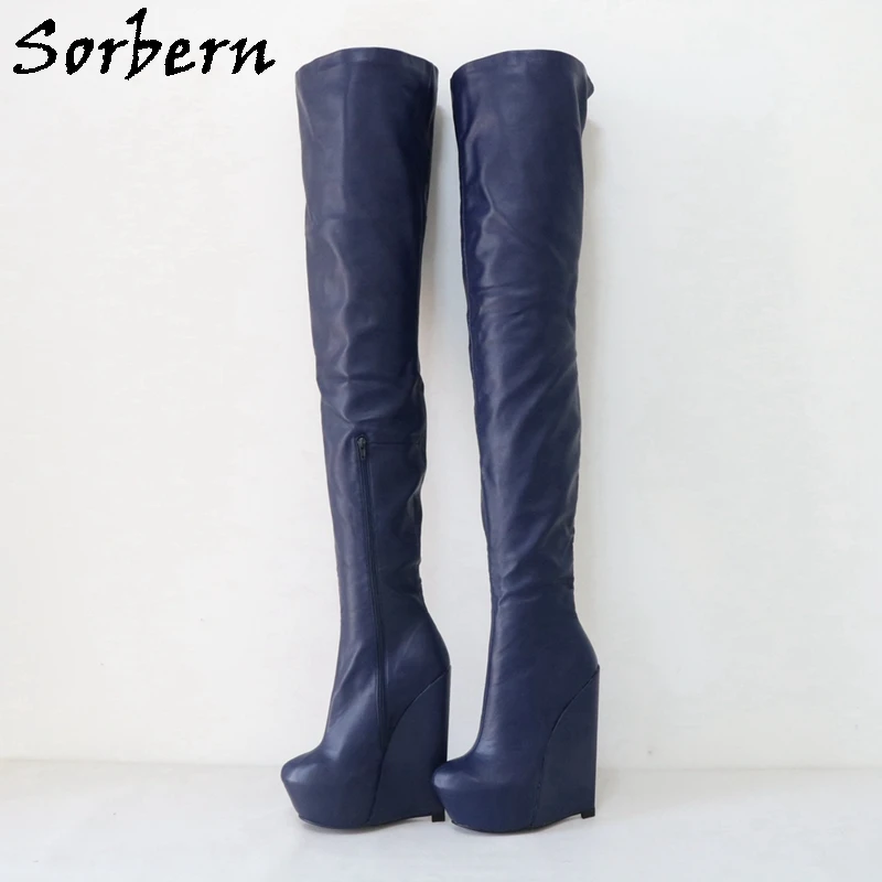 Sorbern Extrem Long Boots Women Crotch Thigh High Narrow Wedge Heels 20Cm High Invisible Platform Shoes Drag Queen Boot Custom