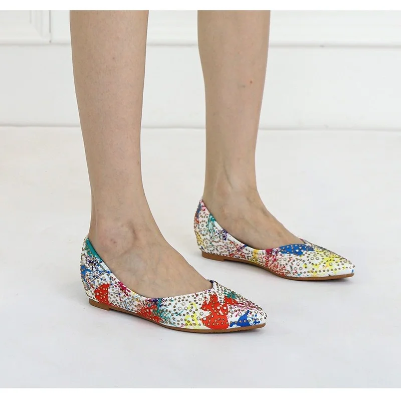 Designer Crystal Woman Flat Shoes Elegant Comfortable Ballet  Fashion Rhinestone Soft Printing Loafers Women  Zapatos