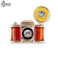 1pc old style vintage camera brooch crystal enamel brooches for women men coat sweater scarf accessories jewelry gifts