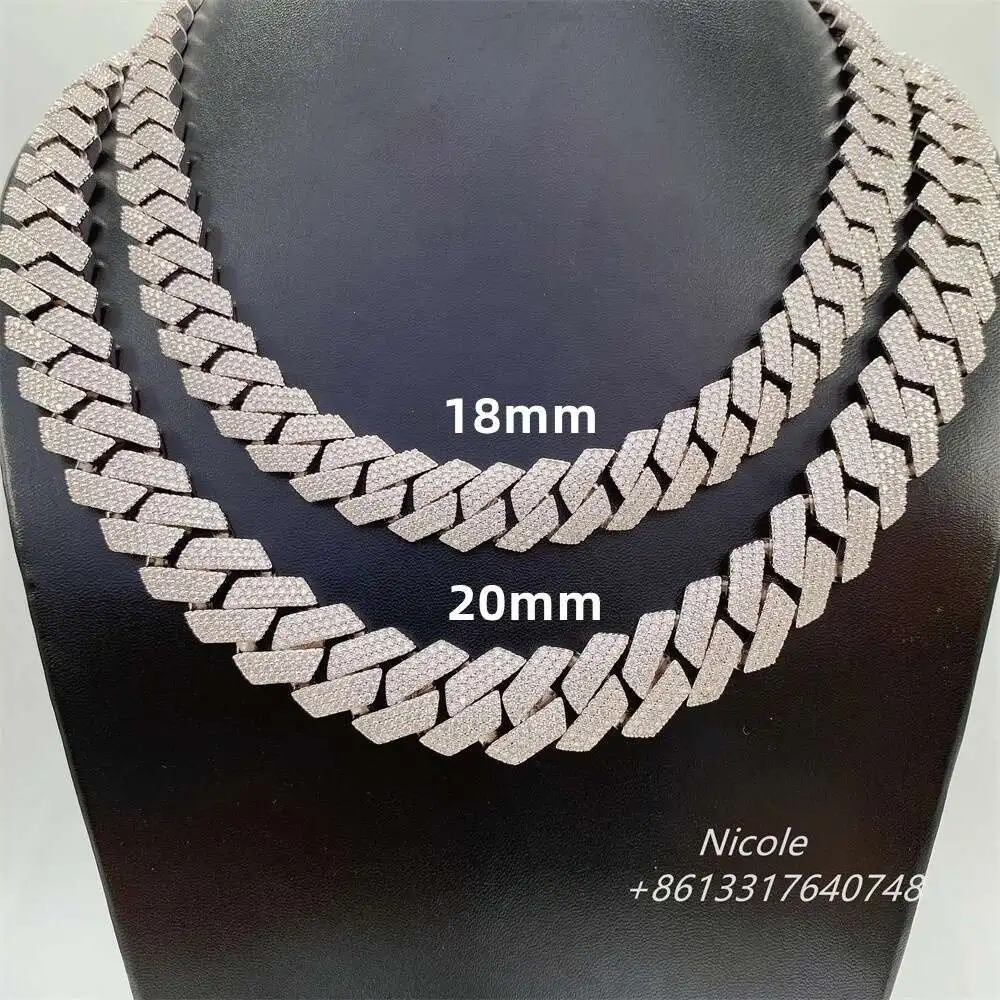 Бриллиантовая цепочка из серебра 925 пробы с муассанитом 18 мм 20 дюймов 22 дюйма