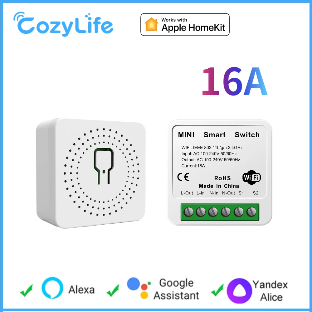 

16A HomeKit Mini Smart Switch 2 Way Control Light Switch Wi-Fi Устройство для открывания гаражных ворот Таймер Выключатель Модуль для Alexa Alice Google