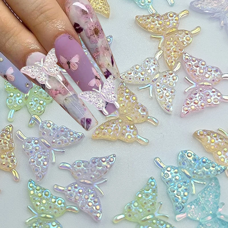 

50pcs 3D Luminous Butterfly Nail Art Charms Kawaii Butterfly Charms for Nails Jewelry Resin Nail Charms Women Nail Accessories