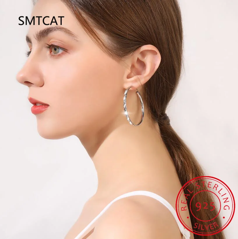 Женские круглые серьги-кольца из серебра 925 пробы 3/4/5/6 см