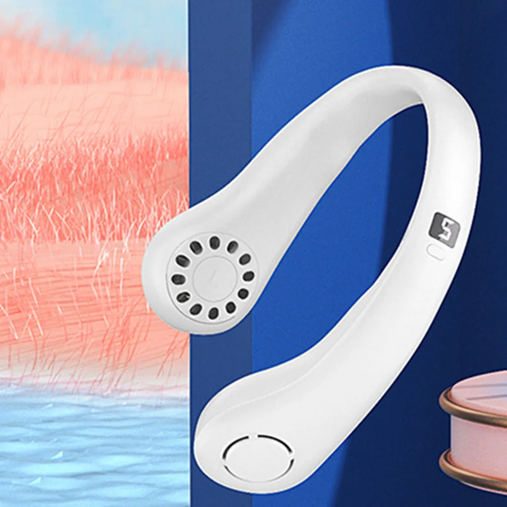 

USB Hanging Neck Fan LED Digital Summer Air Cooling Bladeless Outdoor Sports Travel Leafless Wearable Neckband Mute Fans