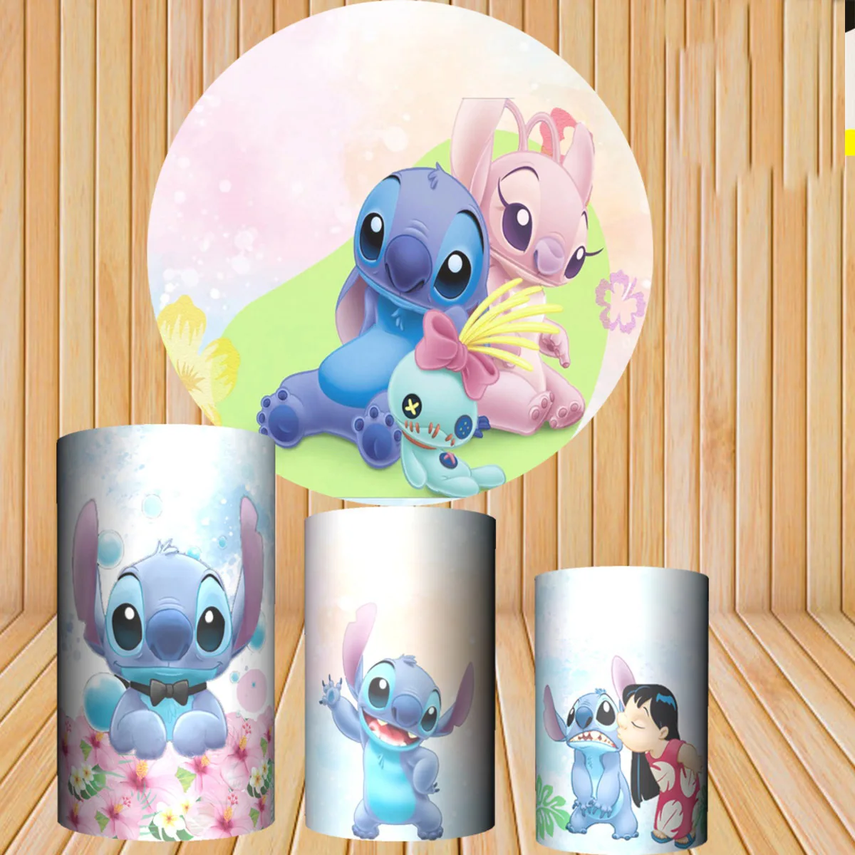 

Party Backdrops Disney Lilo & Stitch Round Shape Children's Birthday Decoration Decorations Custom Background Wall Photozone