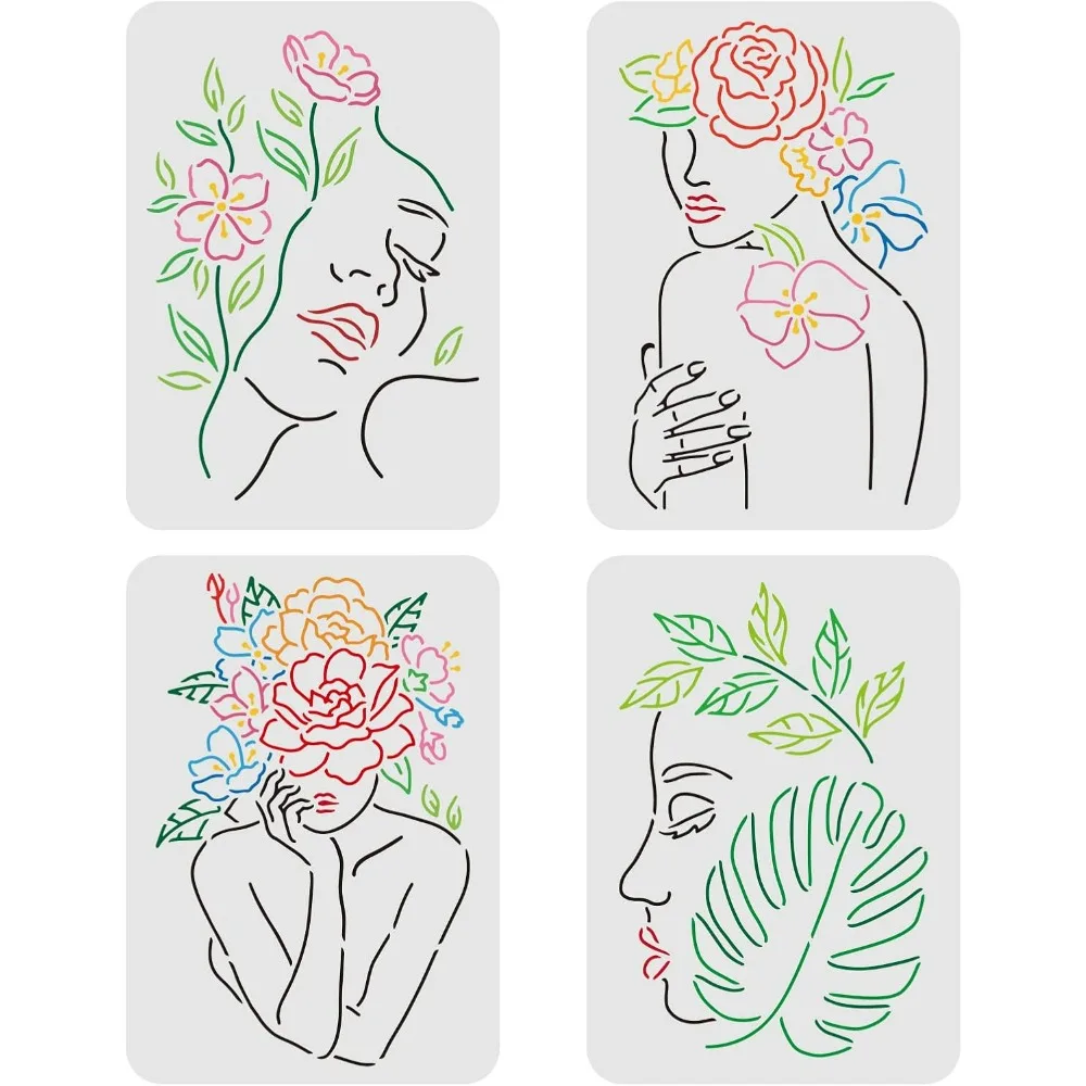 4 шт. женский трафарет для лица 11 7x8 3 дюйма рисования цветочный пластиковые